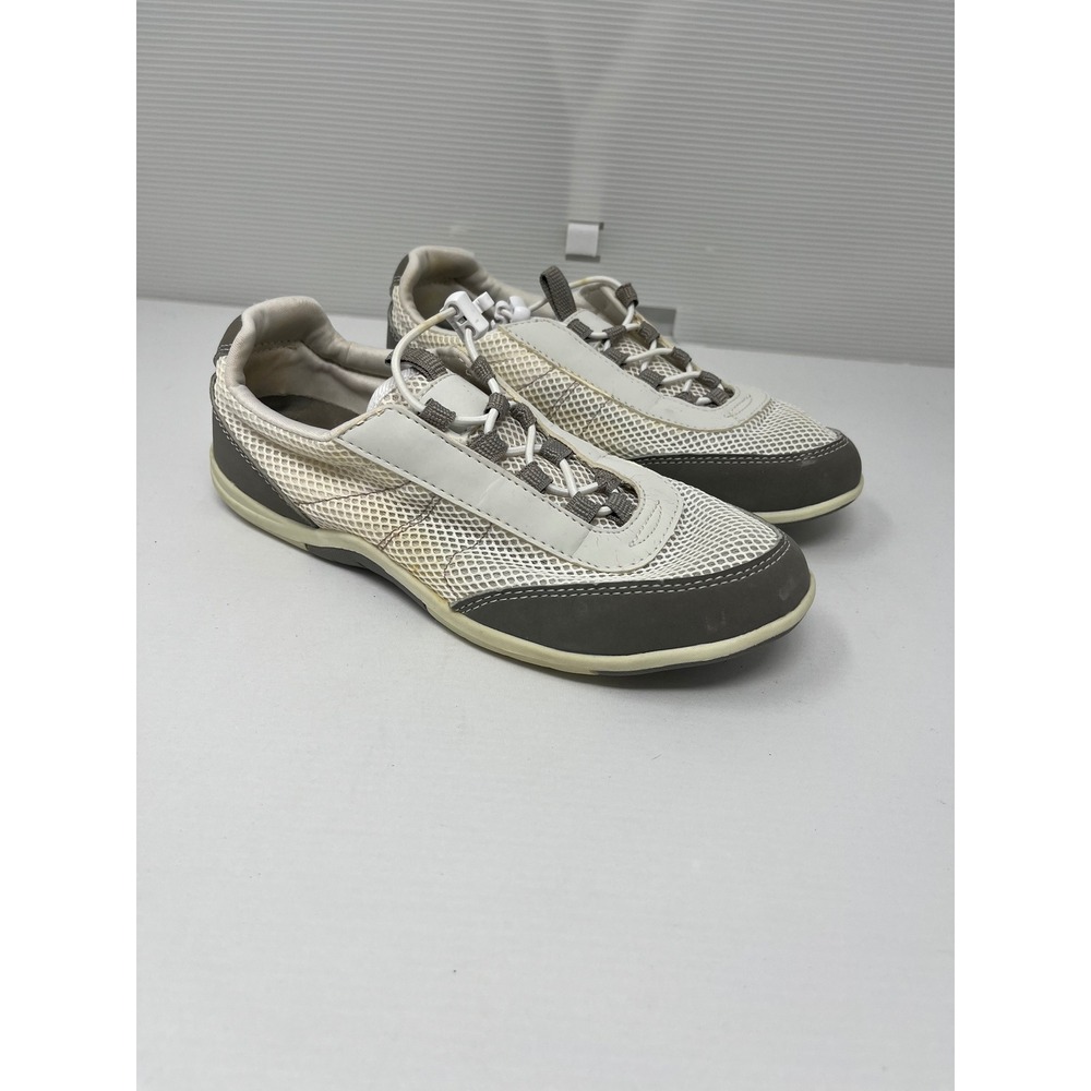 Lands End Womens Mesh Water Oxford Shoes White Gray Toggle Lace 7.5 B 427945